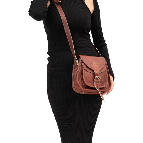 Women Leather Crossbody Bag Genuine Multi Pocket Vintage Travel Purse - Picture 2 of 8